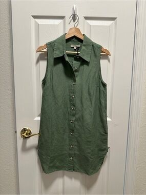 Onia Sage Green Sleeveless Button-Down Shirt Dress